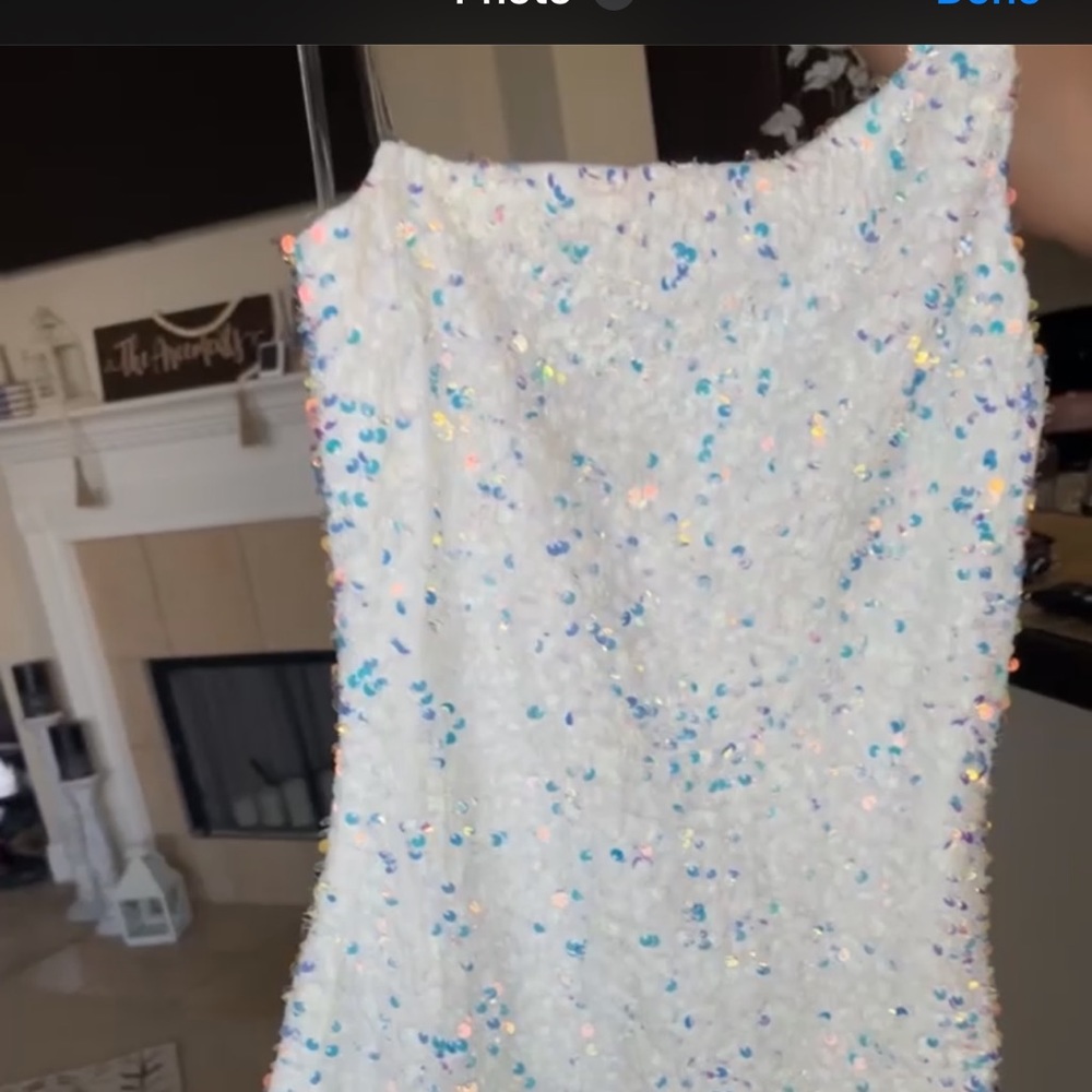 One shoulder white sequins dress .. worn once size small